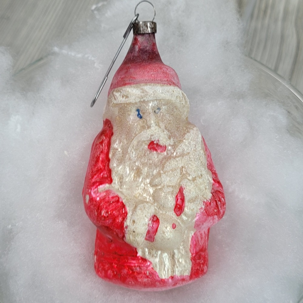 German Mercury Glass Santa Claus Christmas‎ Ornament Hand Blown Painted Antique